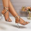 Fashion Gold Silver Patent Leather High Heels Sandals Women Cross Band Thin Heeled Party Sandals Plus Size Ankle Buckle Gladiator Shoes