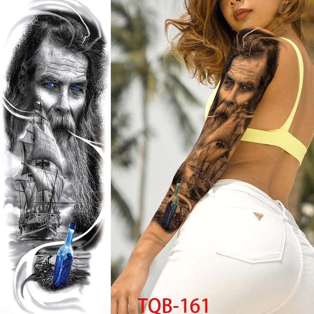 1 PC 480*170MM Full Arm Temporary Tattoo Sticker Sleeve Men Women Fashion Sexy Fake Tattoo Wolf Lion Tiger Painting Tattoo Skull Angel Tattoo