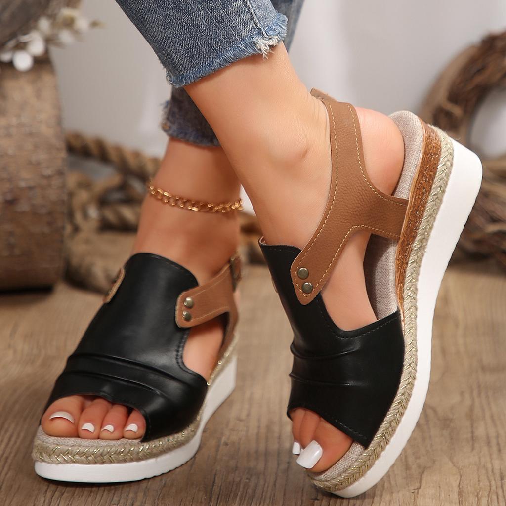 Summer Cash Large Size Women's Sandals Slope Heel Hemp Rope Bottom Fish Mouth Sandals 2025 Hot Spot Sandals
