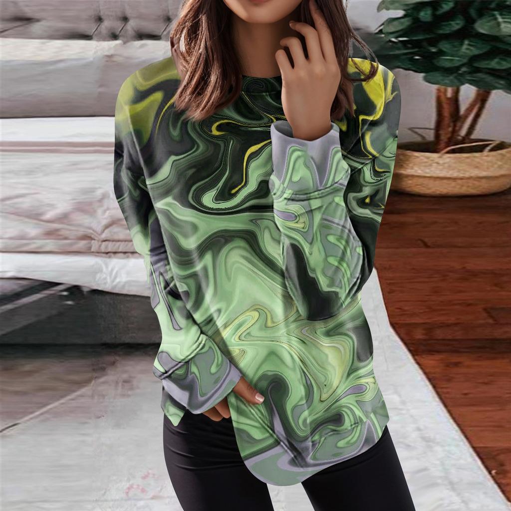 Women's Round Neck Tops Cotton Women's Casual Fashion Floral Print  Long Sleeve O-Neck Pullover Top Blouse