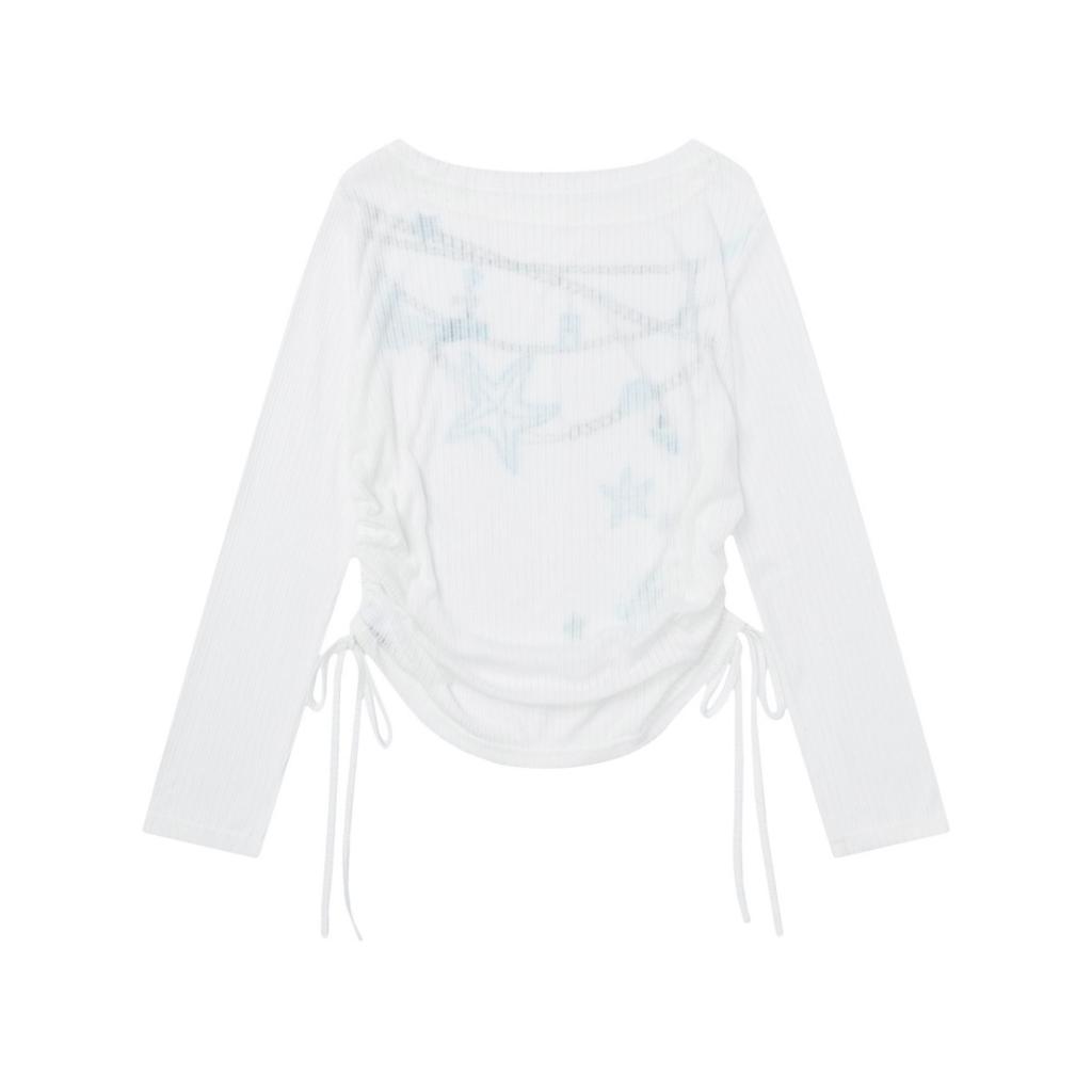 Y2k Women T Shirts Print Long Sleeve Tees Ropa Mujer Off Shoulder Drawstring Tunic Tshirt Sexy T-shirts