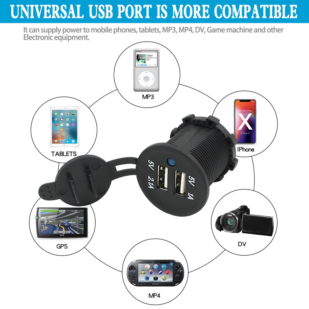 3 Hole Tent Plug Voltmeter, Car USB Charger, Universal, 12V, 24V, Car Lighter Power Adapter, Accessories