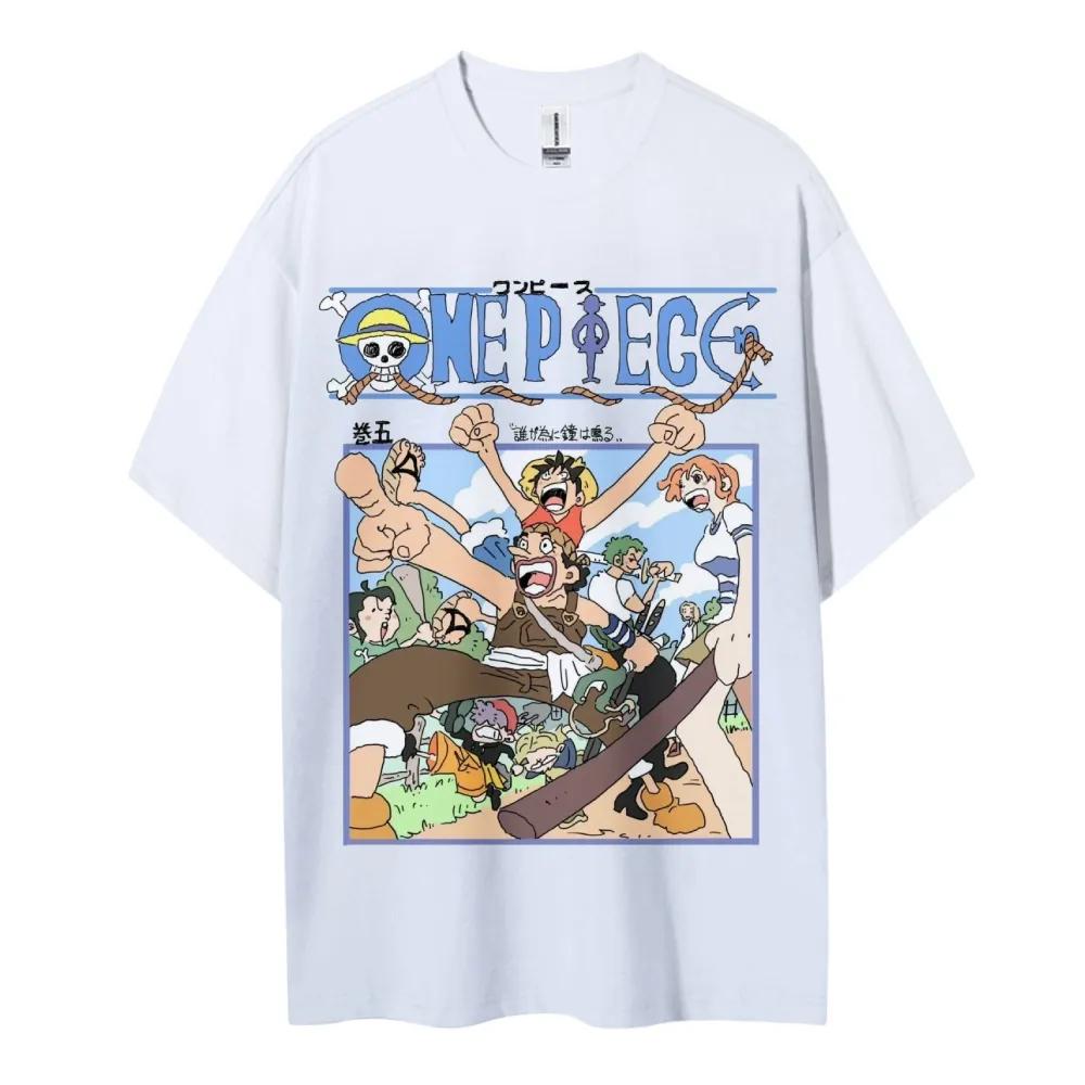 Аниме One Piece Производные Луффи Усопп Печать Мужская и Женская Летняя Мода Дышащая Уличная Футболка с Коротким Рукавом