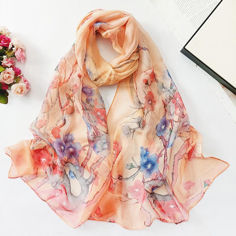 1Pc Scarves Thin Women Breathable Polyester Long Lady Shawl Chiffon Scarf Plum Blossom