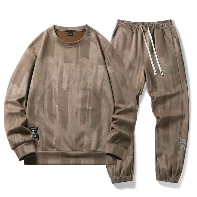 Спортивный костюм для отдыха, мужской весенне-осенний свитер с круглым вырезом, свободный комплект из двух предметов