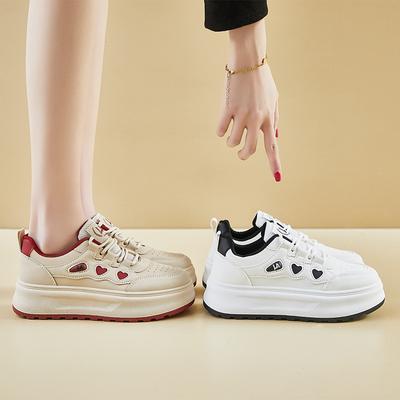 Повседневная обувь для ходьбы для женщин. Удобные кроссовки из искусственной кожи со шнуровкой на толстой платформе. Нескользящие теннисные кроссовки. Женские дышащие кроссовки для бега.