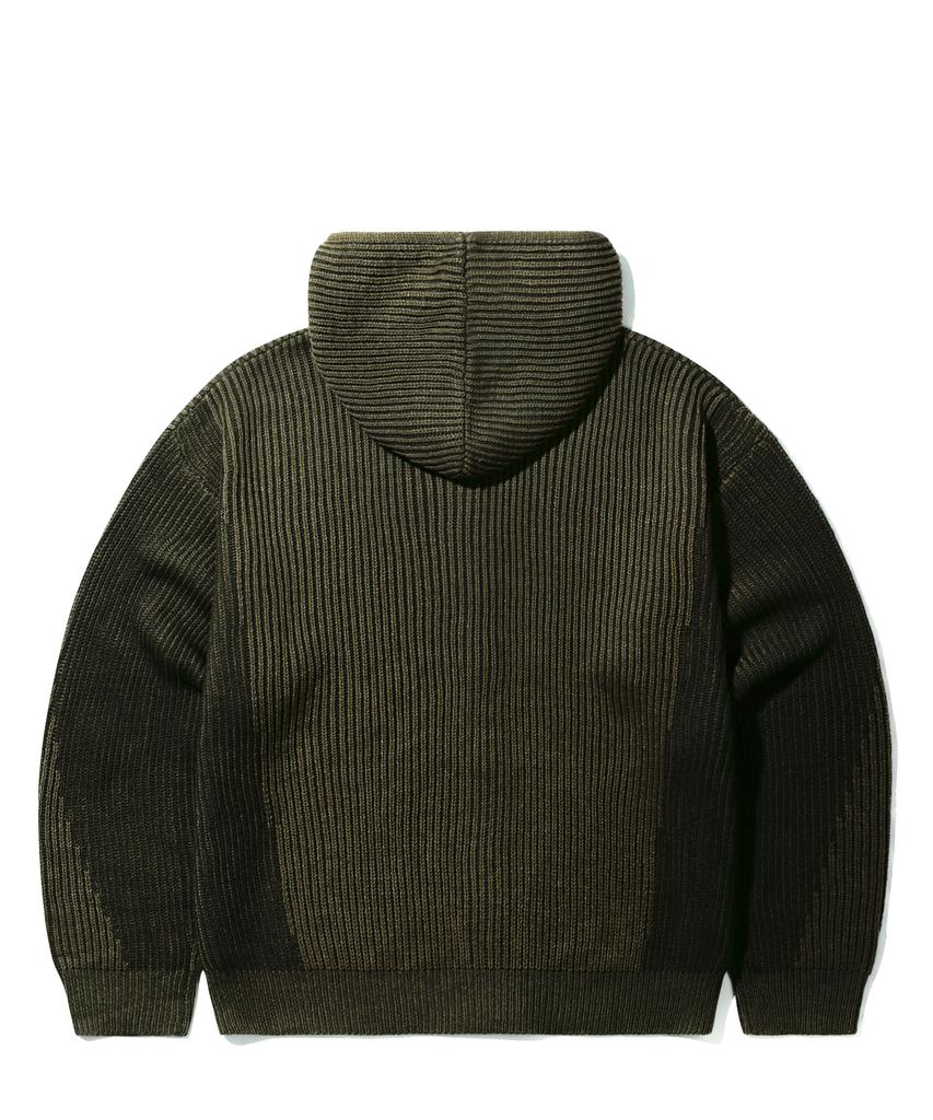 TRILLION Washable Two-Tone Hooded Zip-Up Graphic Knit (Khaki)