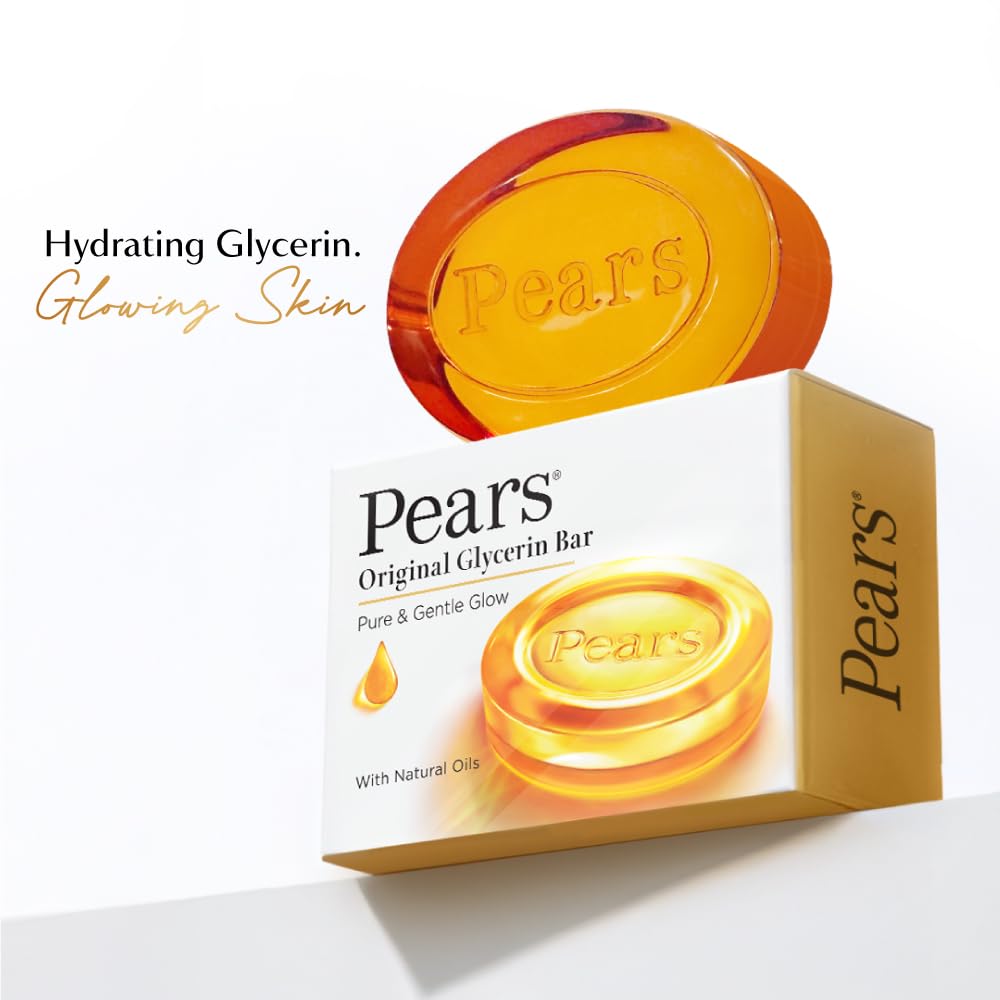 Pears Original Glycerin Soap Bar - Pure & Gentle Glow | With 98% Pure Glycerin | For Hydration & Glow | With Plant Based Cleanser for Skin & Body |