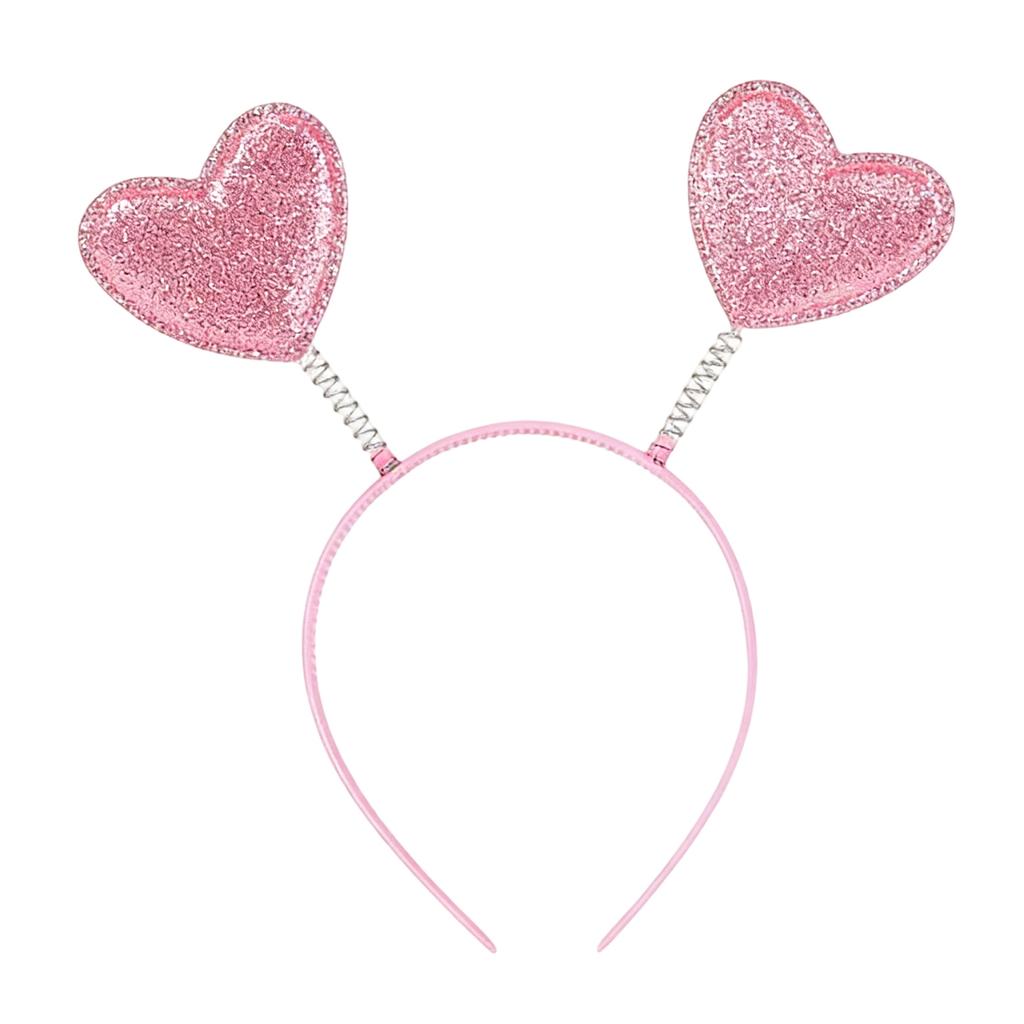 Heart Shaped Glitter Headband with Decorative Tinsel and Flexible Heart Accents for Costume Party Events and Celebrations