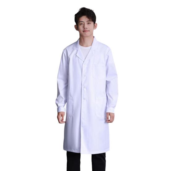 Doctor Coat White Long-Sleeved V-Neck Anti-Fouling Lab Coat Men Women Multi-Pocket Design Work Lab Coat