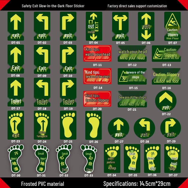 Luminous Restroom Floor Exit Sign - Fluorescent Emergency Direction Indicator