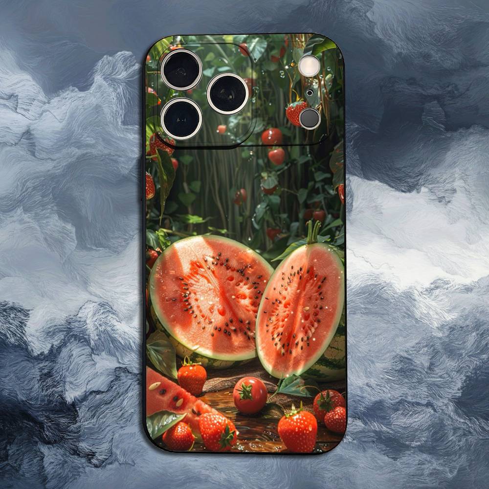 Летний Красный Арбузный Чехол Для iPhone 12,14,15,16,11,17,13,X,Mini,SE,XS,Plus,Pro,Max,8,7,XR,Мягкий Силикон Черный