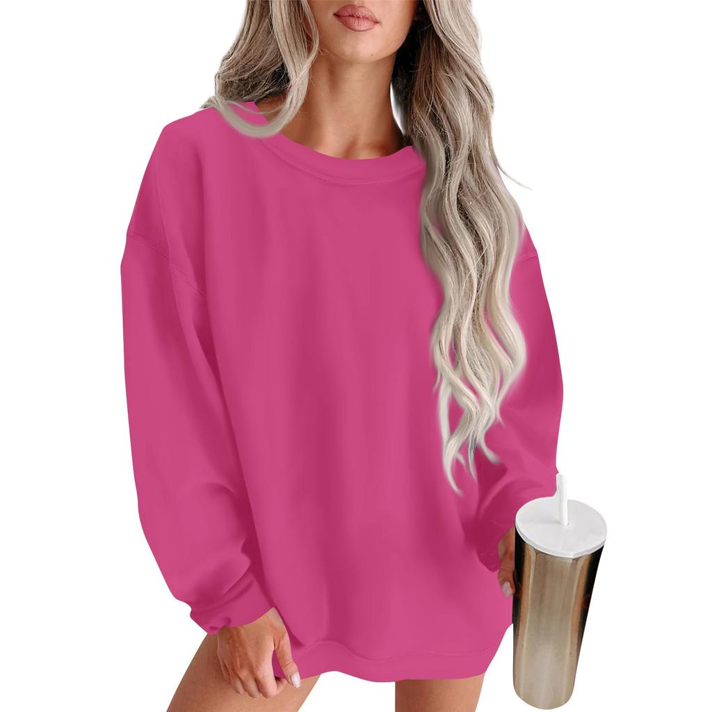 Women's Fashion Round Neck Solid Color Long Sleeve Basic Sweatshirt Top