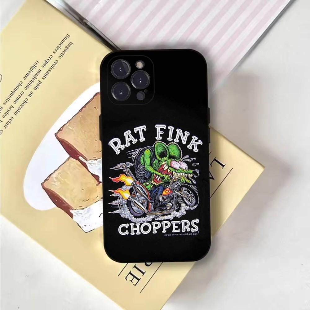 Мультяшный Чехол для Телефона Rat Fink RF Для iPhone 16,15,14,13,12,11,Pro,X,XS,Max,XR,Plus,Mini Мягкий Черный Чехол