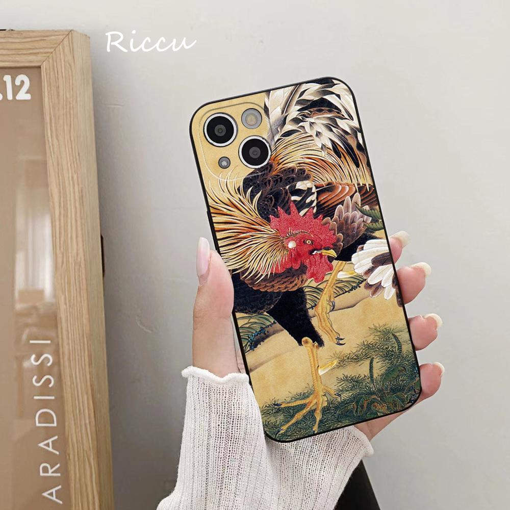 Мягкий чехол для iPhone 14 с изображением петуха и курицы от Ito Jakuchu для Iphone 14 11 12Pro 8 7 Plus X 13Pro MAX SE2020 XR XS Чехлы