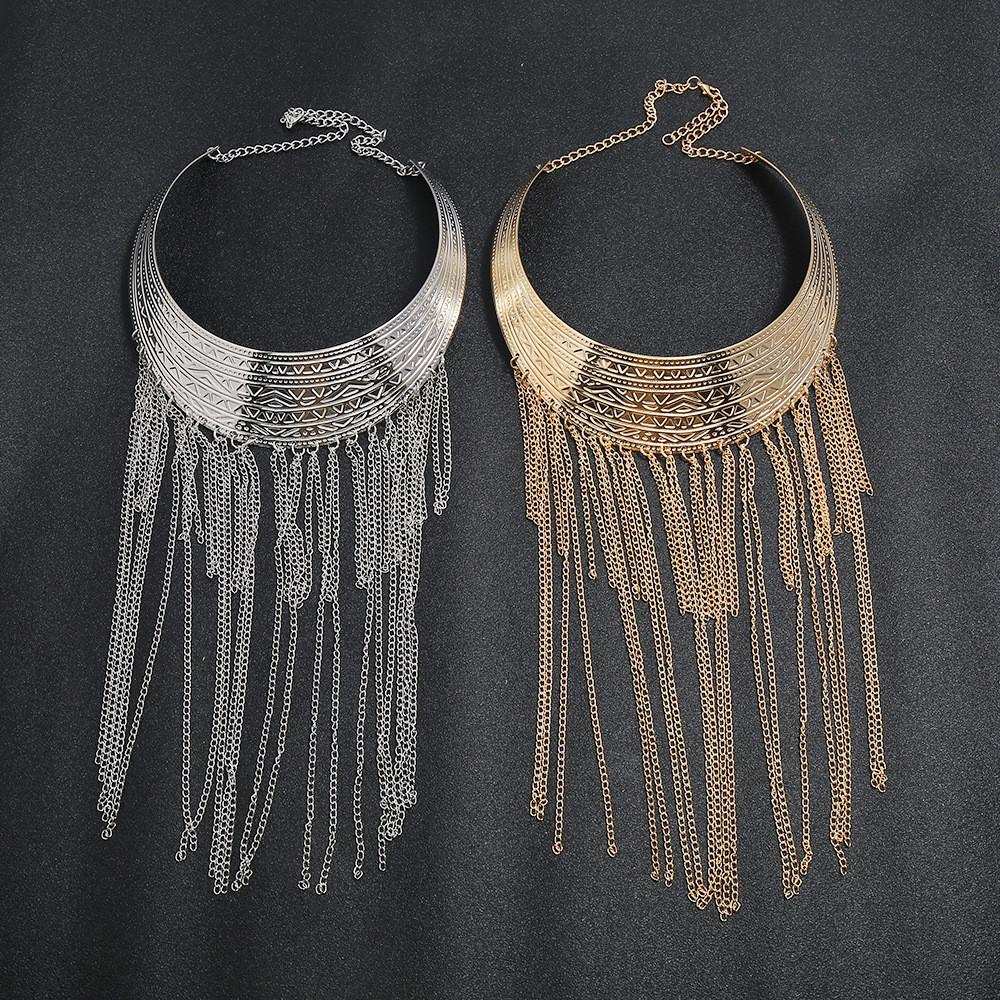 Fashionable Retro Multi Layer Tassel Design Women Metal Necklace For Modern Streetwear Outfit
