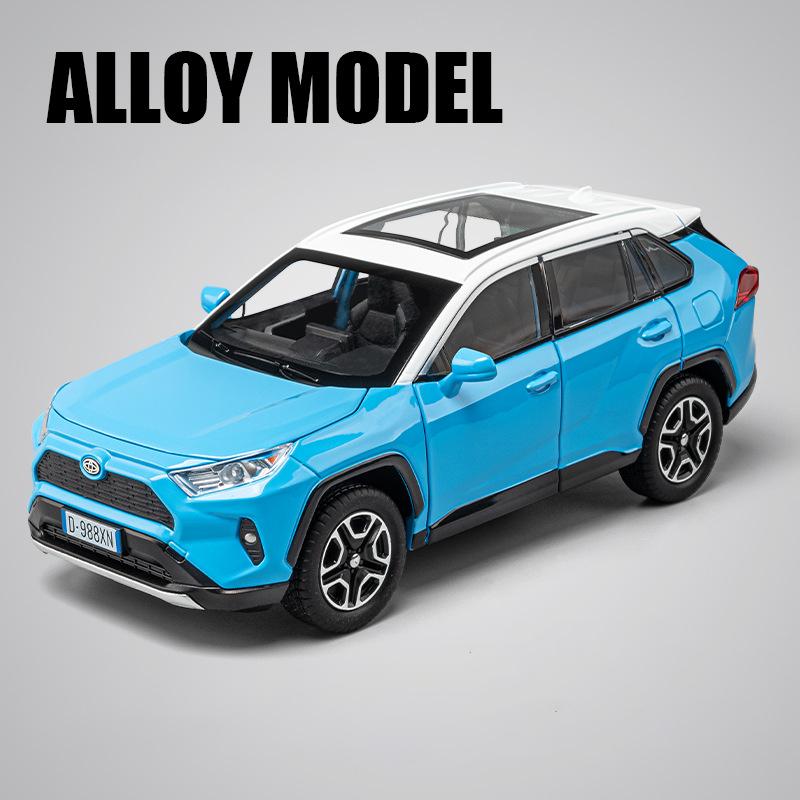 1/22 Toyota RAV4 SUV Alloy Cast Toy Car Model Sound and Light Pull Back Children's Toy Collectibles Birthday Gift