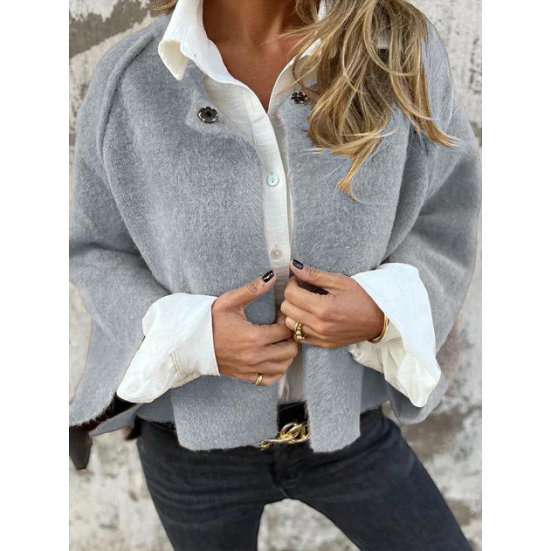 Plus Size Loose Short Bat Sleeve Women's Solid Colour Button Long Sleeve Jacket