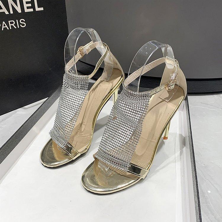 2025 summer fashion new one-word strap high-heeled women's sandals are good to match casual summer women's high-heeled sandals