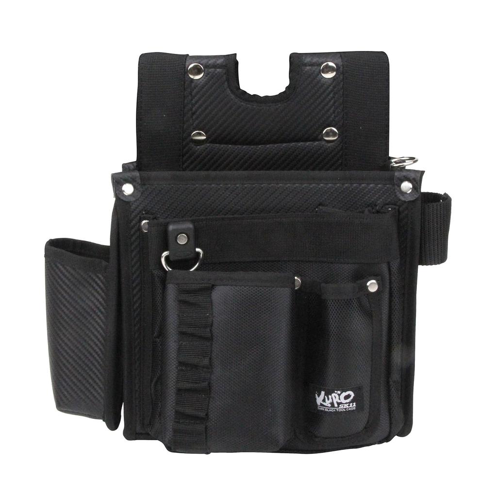 SK11 Black Temporary Frame Nail Bag with Bottom Reinforcement, Carbon Fiber Fabric, and Pleated Belt for Carabiners and Rings (SKC2-6BK)