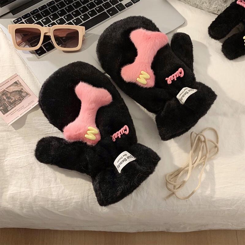 Fumede Милые перчатки с плюшевой подкладкой и костяным узором для зимы (2-Pack)