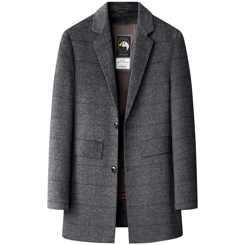 Double-sided Woolen Coat for Men In Winter Thick Suit Collar Plaid Coat Middle-aged Dad Removable Down Liner