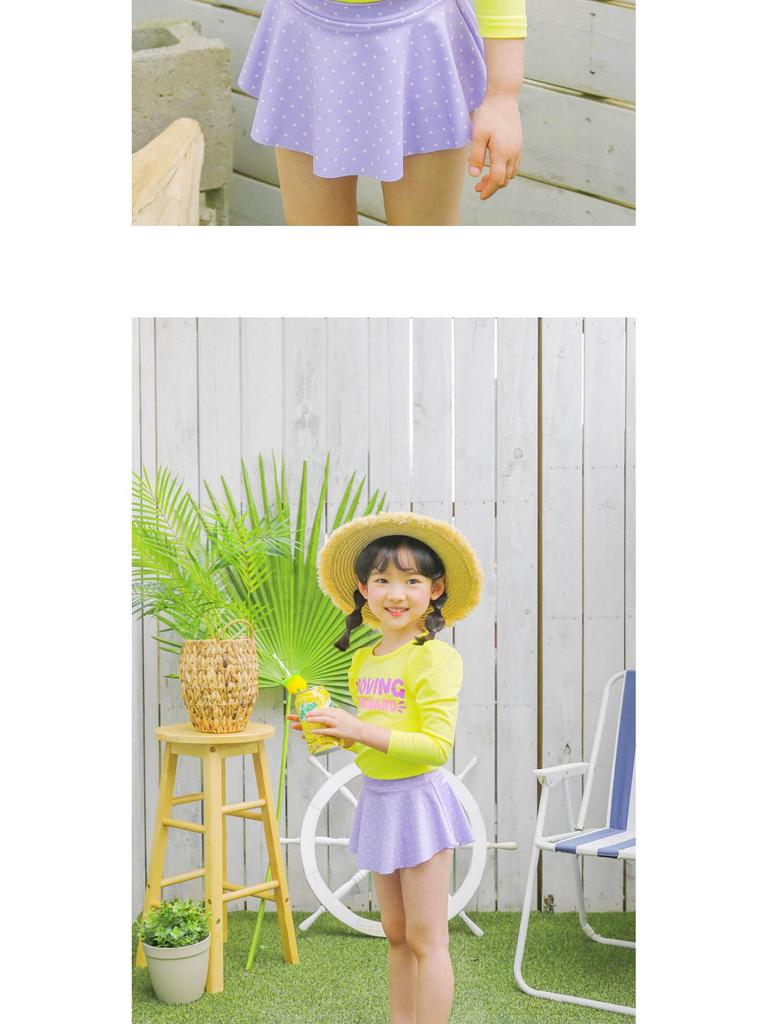 Purple Girls' Long Sleeve Sun Protection Quick-Dry Swimsuit Set for Small to Medium Children