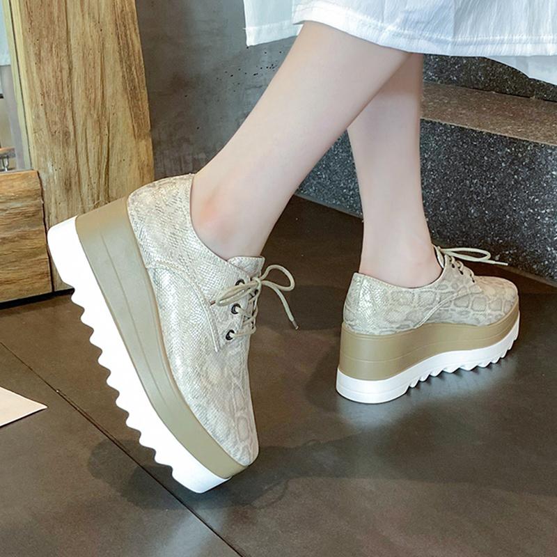 Мокасины из искусственной кожи со змеиным узором, женские, на толстой платформе, со шнуровкой, броги, женские, больших размеров, нескользящие, на толстой подошве, оксфордские туфли