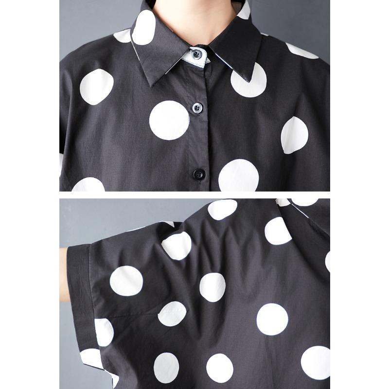 DIMANAF 2025 Большой размер Новая летняя блузка Рукав «летучая мышь» Повседневная рубашка Женские свободные топы Рубашки Горошек