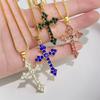 Personalized Fashion Multicolor Crystal Zirconia Cross Pendant Necklace Gold Color Chain Necklaces Unisex Party Zircon