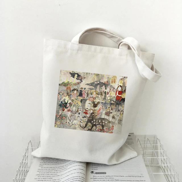 Новая модная тенденция, милая девчачья холщовая сумка на плечо, сумка для покупок, экологически чистая многоразовая женская большая сумка Kawaii, эстетичная белая большая сумка.