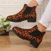 New European and American Round Head Leopard Print Winter Thick Heel Low Tube Waterproof Table Elastic Sleeve Martin Boots Women