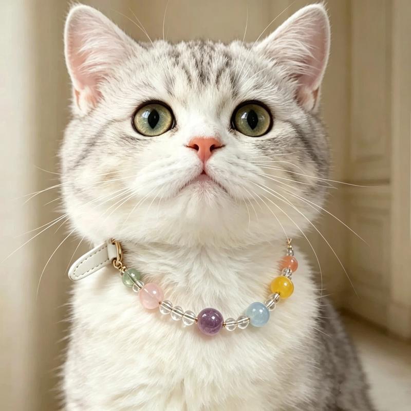 Handmade Natural Crystal Stone Pet Collar Necklace Dogs Cats Accessory With Beaded Design