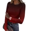 Women's  And Winter Slim Bottom T-shirt Fashion Casual Gradient Printing Round Neck Pullover Long Sleeve Top