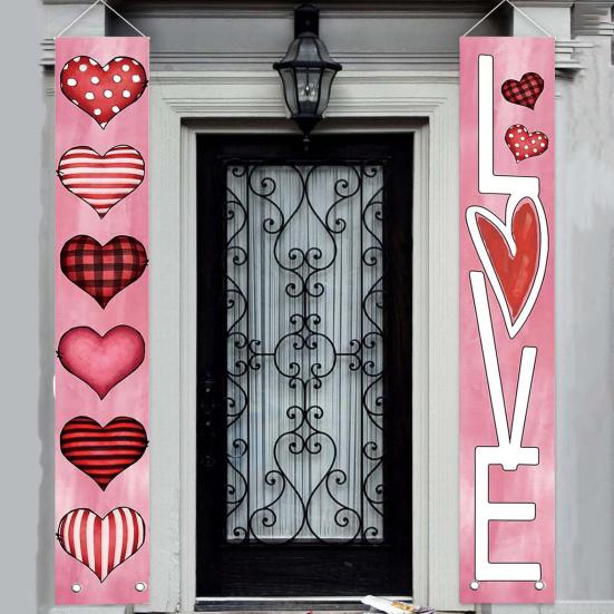 1 пара дверных подвесных украшений на День святого Валентина, вечерние баннеры с ремешком, изысканный узор, легко повесить куплет, дверные занавески, таблички