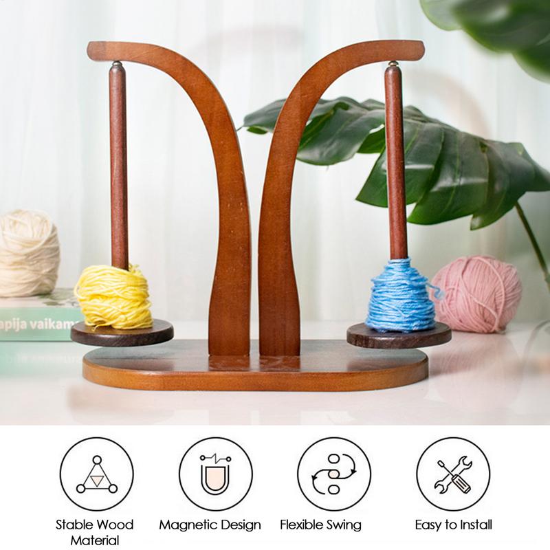 Yarn Holder Spinner Magnetic Yarn Dispenser Pendulum Rotating Yarn Spinner Wooden Double Yarn Spindle Sewing Tool Knitting