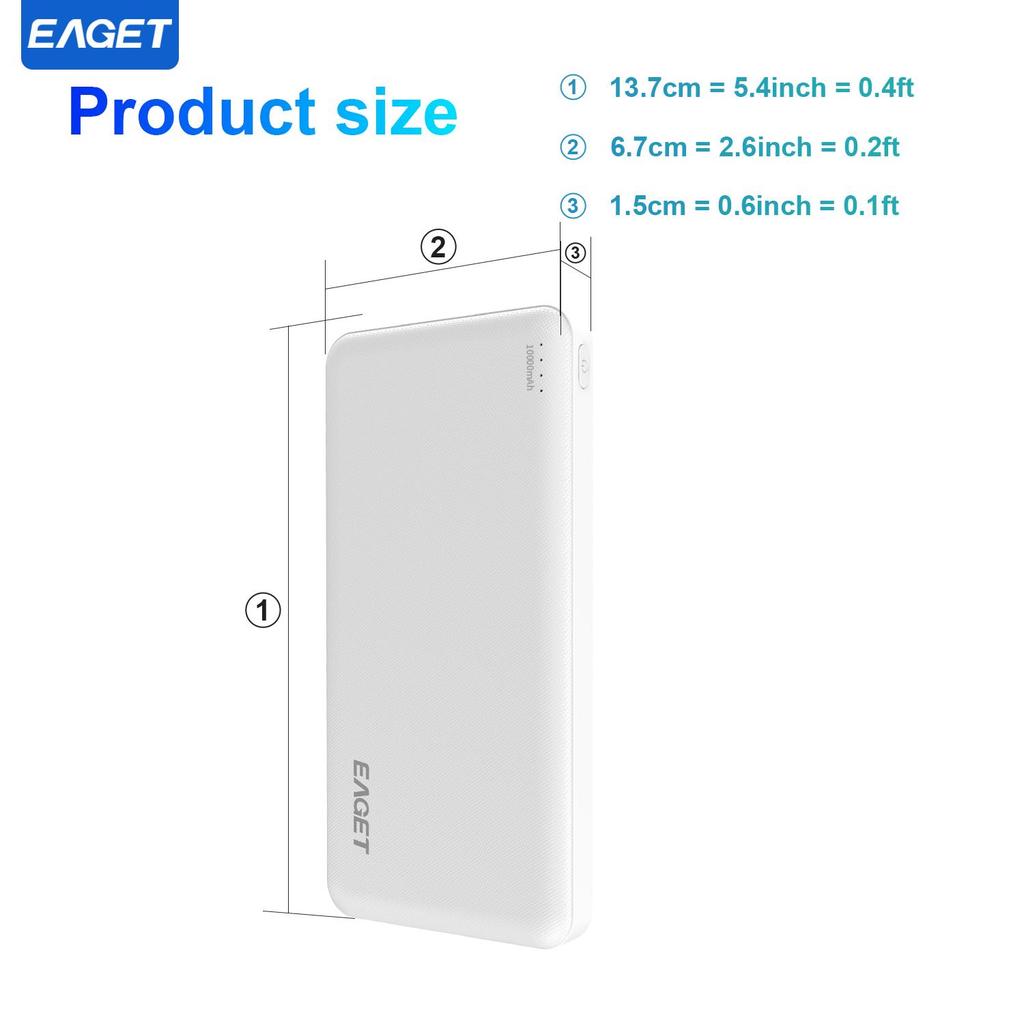 EAGET Портативное зарядное устройство Power Bank емкостью 10000 мАч для быстрой зарядки мобильных устройств с технологией зарядки PowerIQ и USB-C для iPhone 15 и Android