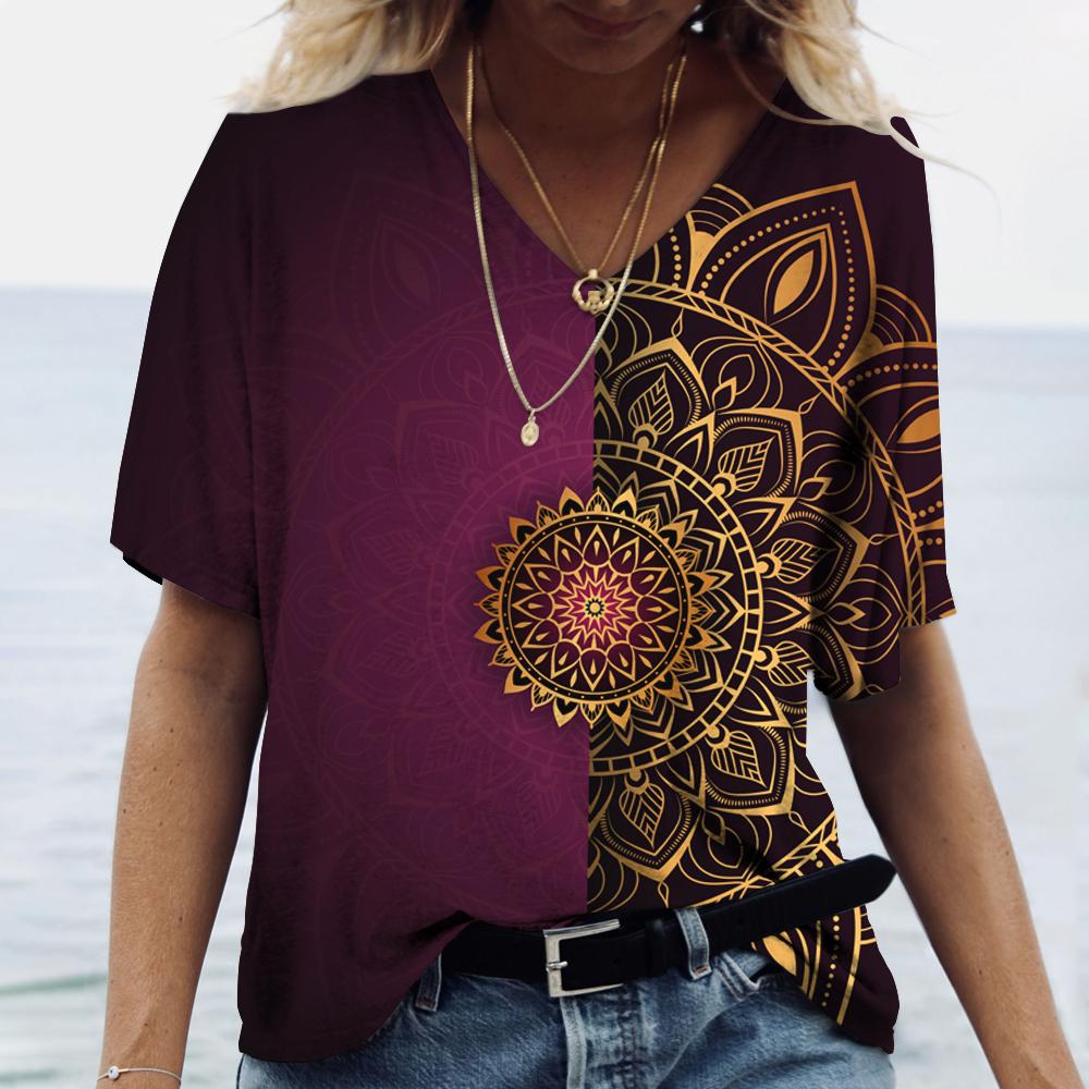 S-8XL Футболка размера плюс, летняя женская футболка, винтажная повседневная черная модная футболка с V-образным вырезом, короткий рукав, свободные футболки с принтом, топы