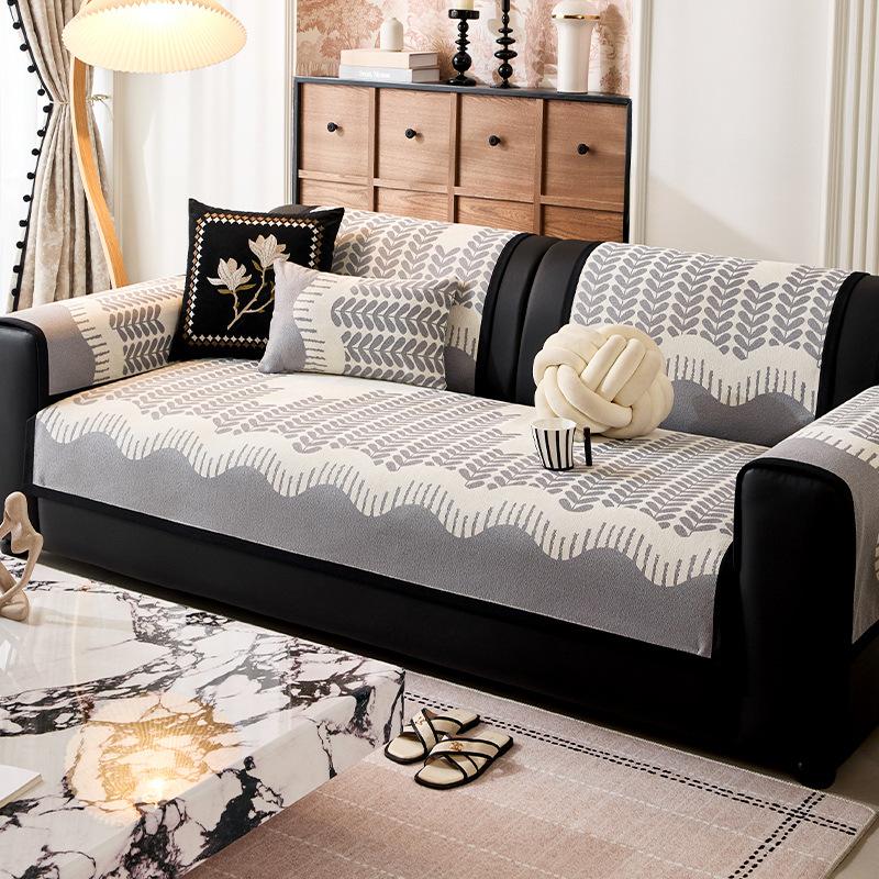 Italian High-End Light Luxury Chenille Sofa Cushion, Universal Fixed Non-Slip Seat Cushion In All Seasons, Straight Row Sofa Cover Cloth Towel