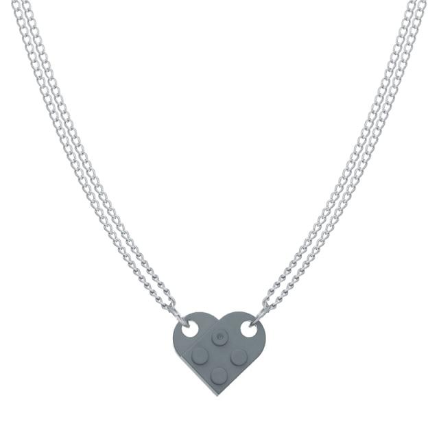 17KM Punk 2Pcs Heart Brick Couples Love Necklace For Lovers Women Men Elements Friendship Necklaces Valentines Gift Jewelry