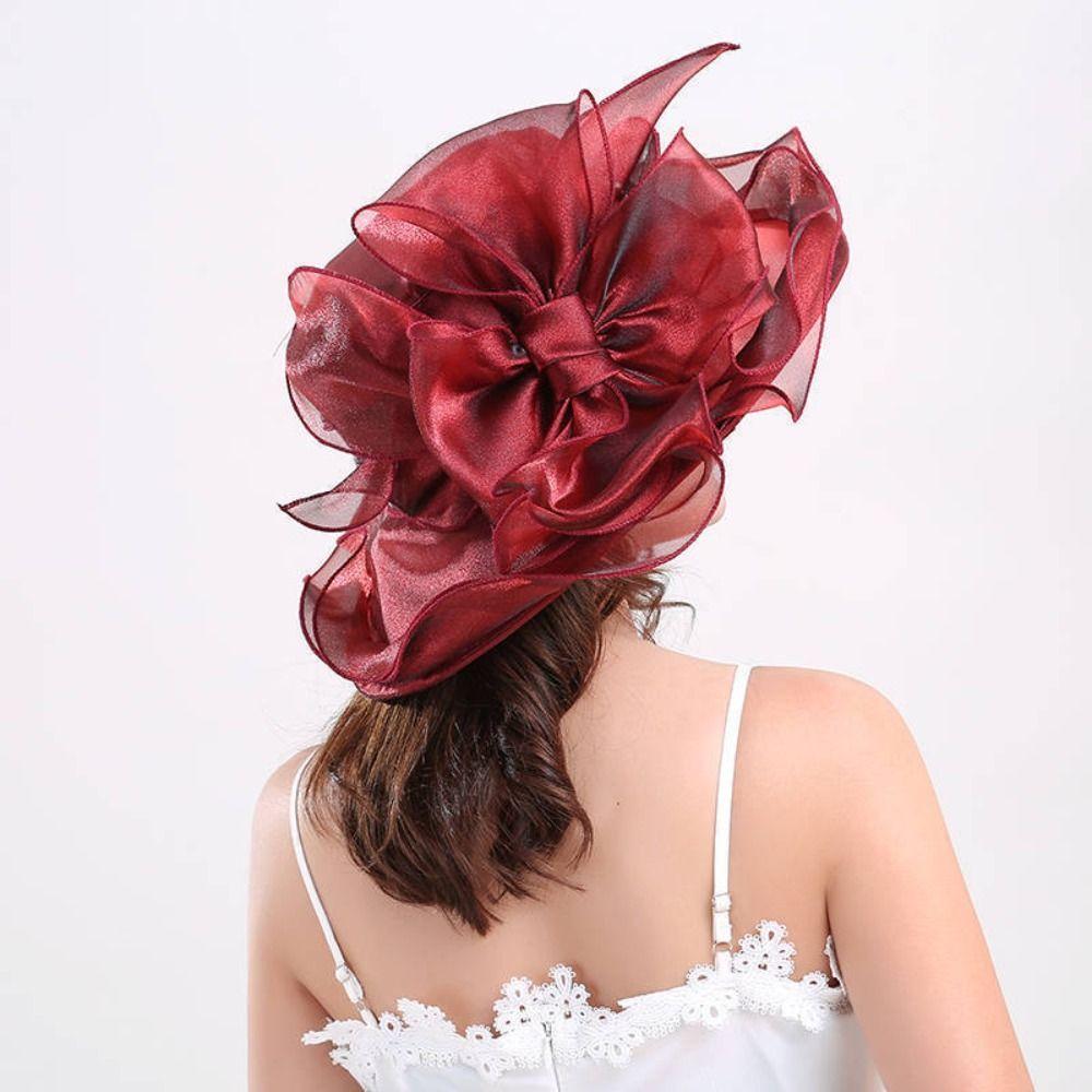 Flower Sun Cap Wide Brim Bucket Hat Elegant Bridal Wedding Hat  for Women