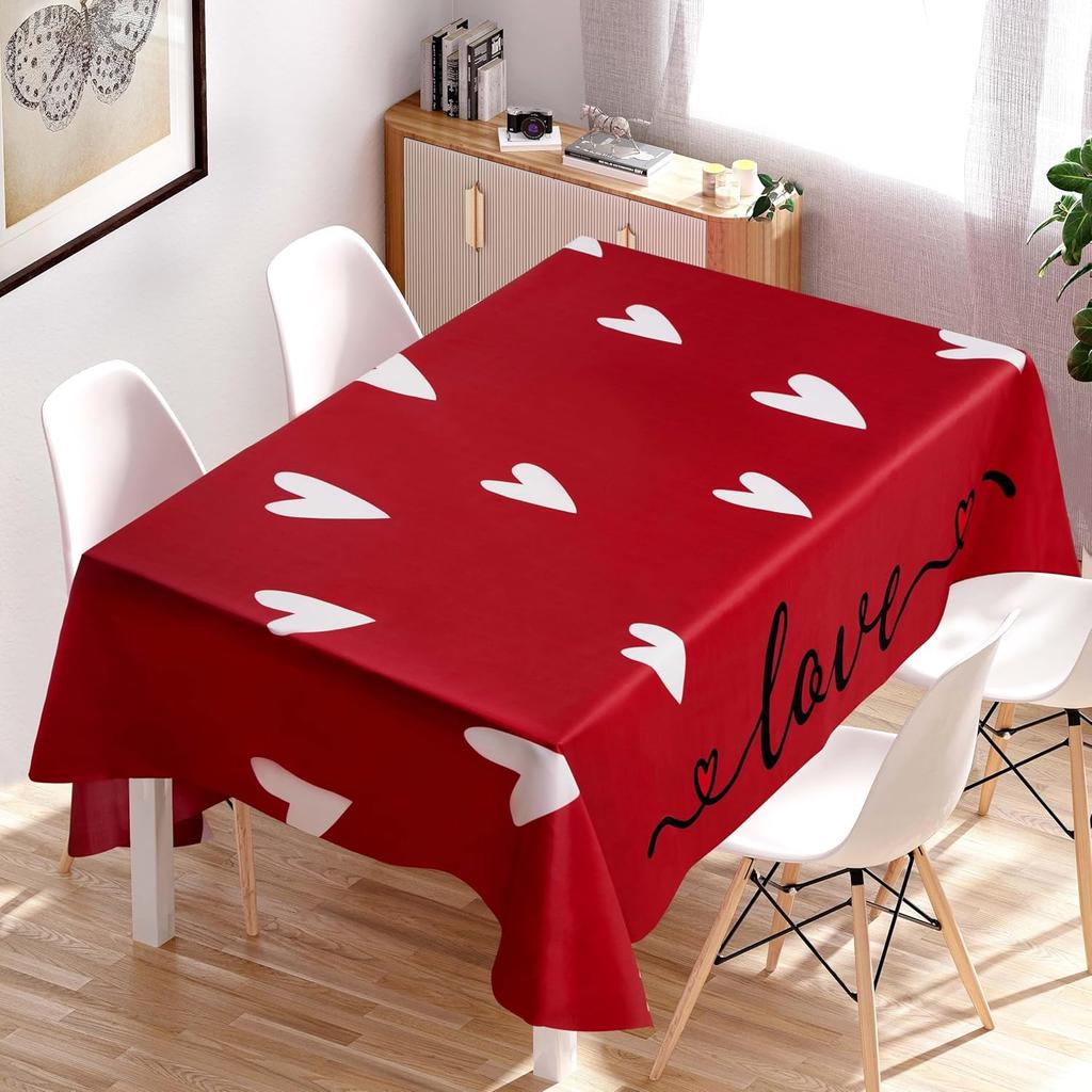 Valentines Day Decor Tablecloth 60x84 Inch: Valentine’s Day Decorations Heart Table Cover for Home(Red)