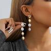 Chic 2023 Winter Gold Round Faux Pearl Earrings Stylish Long Design For Women