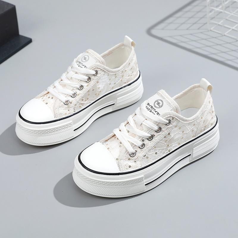 Fashion Women's Canvas Sneakers Summer Breathable Mesh Thick Bottom Height Increase Casual Women's Shoes Beach Flat Shoes