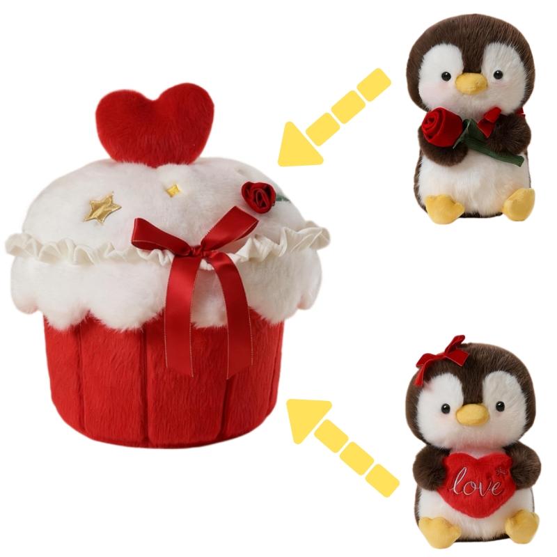 Забавная Плюшевая Кукла-Подушка Животное на Торте Розовый Сиамский Кот Пингвин Медведь Комбинация Плюшевая Игрушка Печенье Декор для Дома Подарок на День Святого Валентина