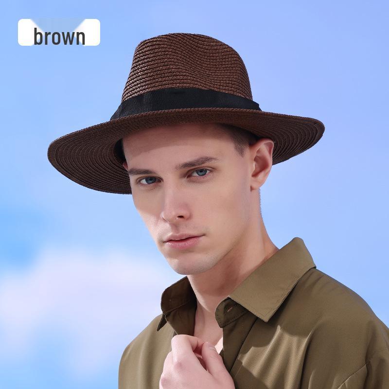 Складная шляпа от солнца из рафии Панама с широкими полями и квадратной пряжкой - Дышащая, защита от УФ-лучей для улицы
