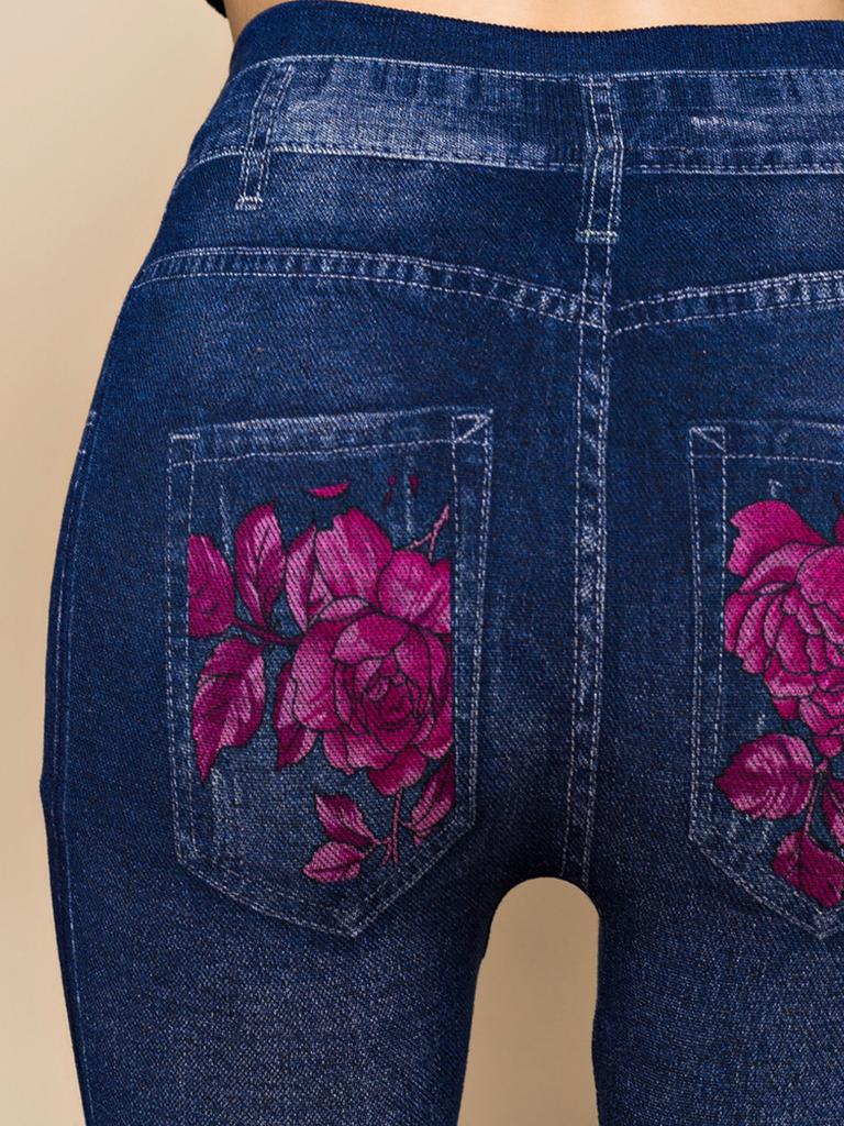 Women Printed Tight-fitting Super Stretch Leggings High Waist Outer Wear Sexy Close-fitting Imitated Denim Jean Leggings(Suitable for Weight 40-85kg)