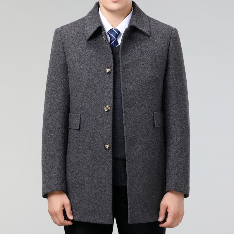 Новое зимнее кашемировое пальто средней длины для мужчин, на подкладке из пуха, шерстяное пальто, топ для папы среднего и пожилого возраста