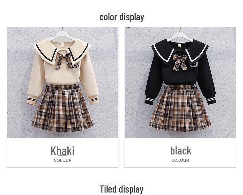 Костюм для школьной формы с юбкой в клетку на весну/осень для девочек - шикарный повседневный комплект из двух предметов в стиле JK