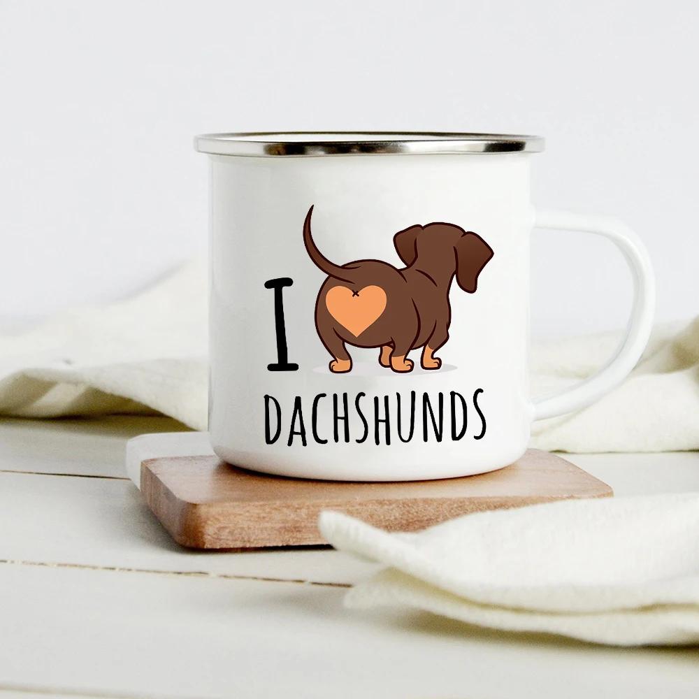 Peace Love Dogs Print Креативные эмалевые кофейные кружки с изображением мультяшных такс Собачьи лапки для вечеринок Пиво Сок Молоко Чашки Подарки на день рождения другу